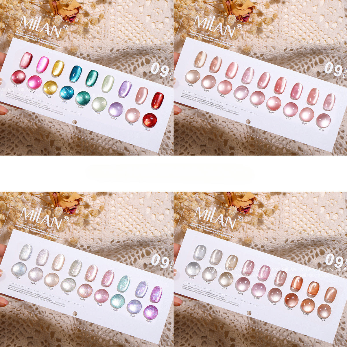 MILAN 10 Colors Cat's Eye Gel Nail Polish Kit 15ml/pcs (with Display Board)
