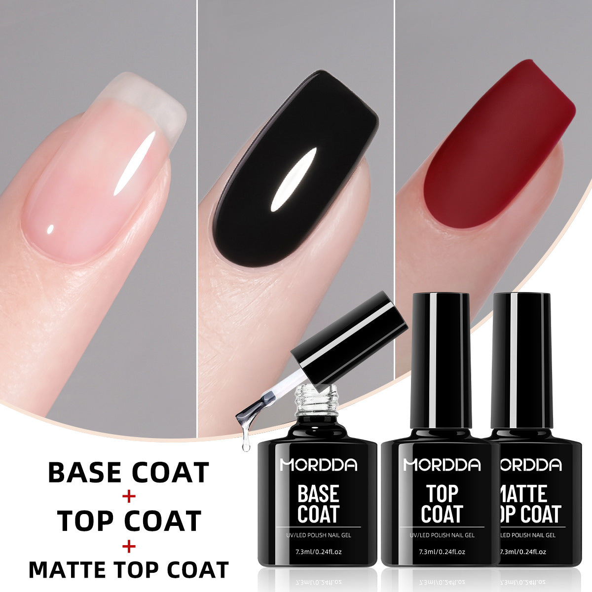 MORDDA Base Coat Top Coat Matte Top Coat Nail Art 7.3ml*3pcs/set