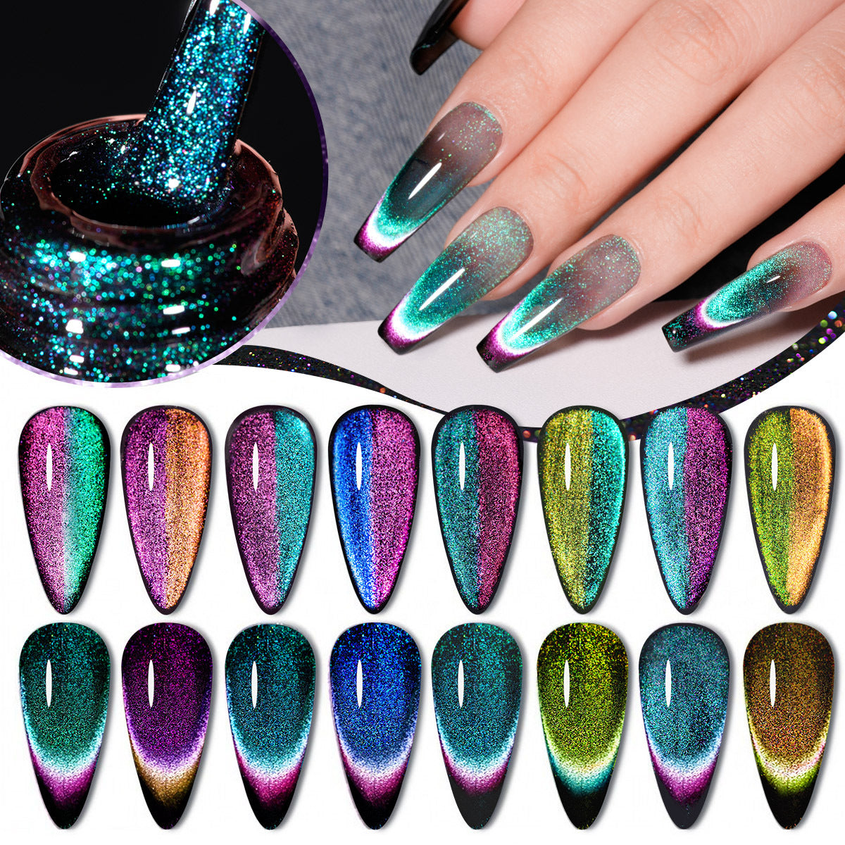 XEIJAYI 8 Colors Cat's Eye Gel Nail Polish Kit