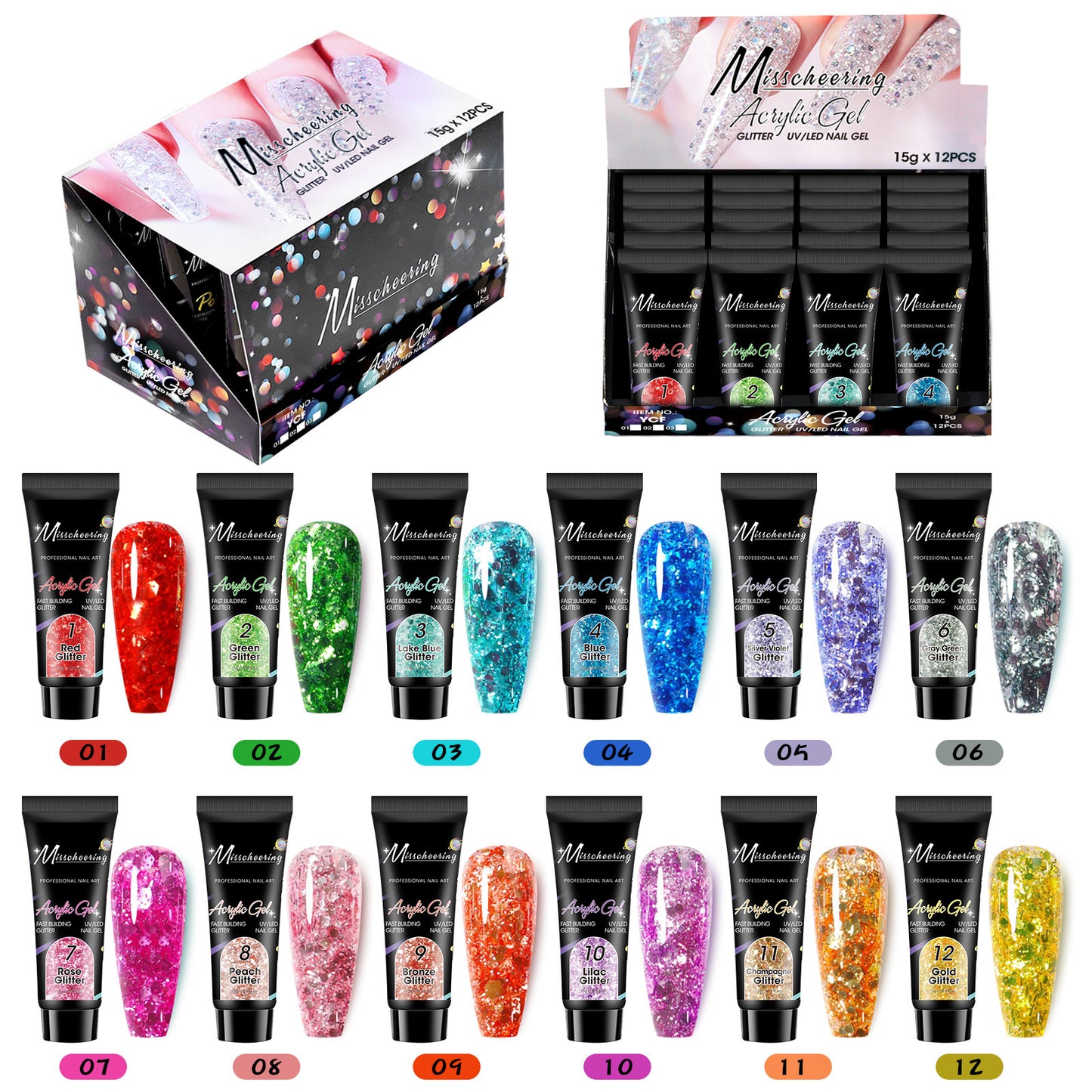 Misscheering Glitter Poly gel 12 Color 15g