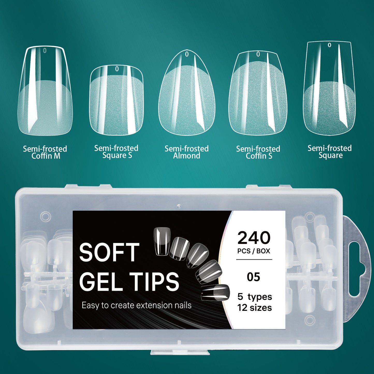 5 shapes in 1 Nail extension tips, ultra-thin nail tips 240pcs