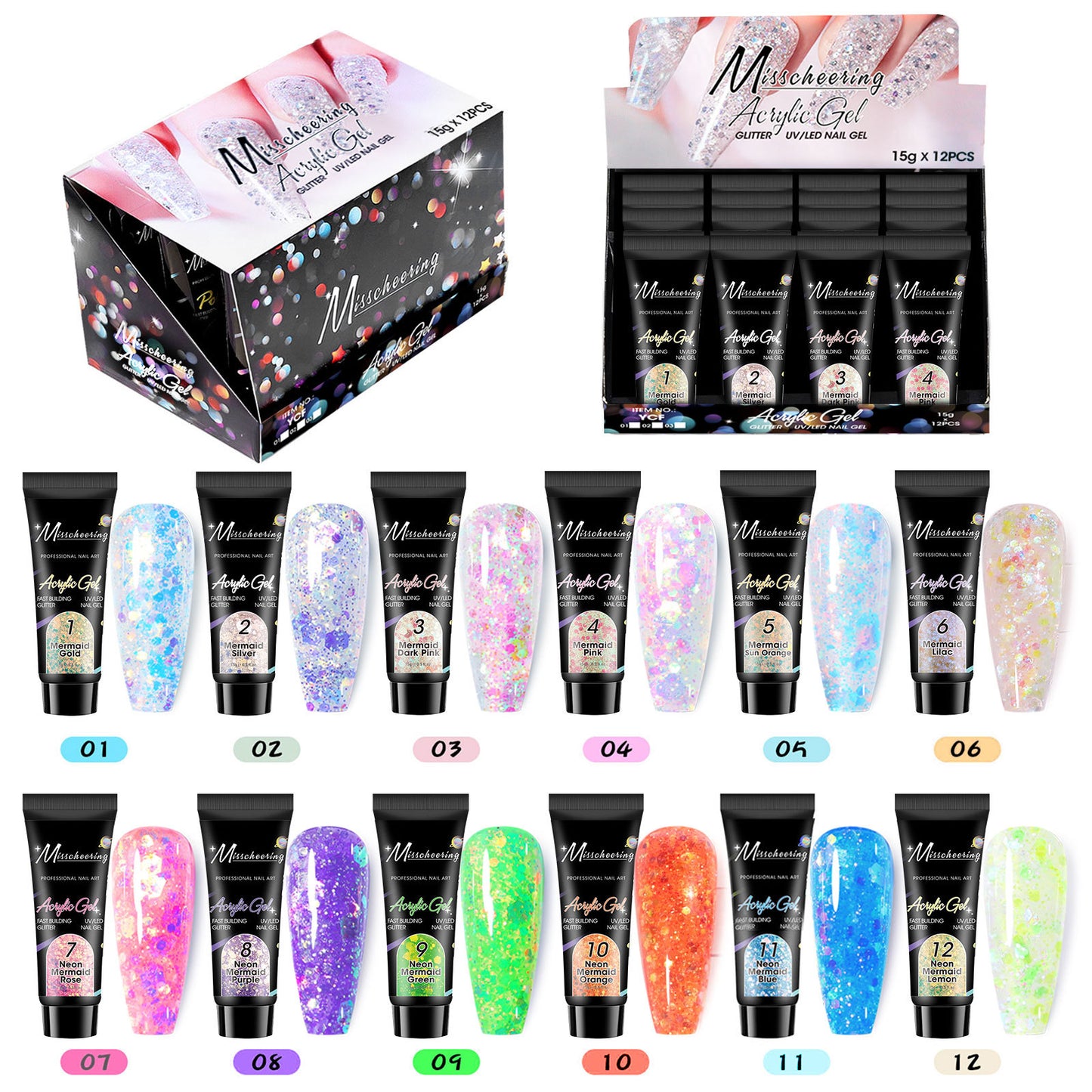 Misscheering Glitter Poly gel 12 Color 15g