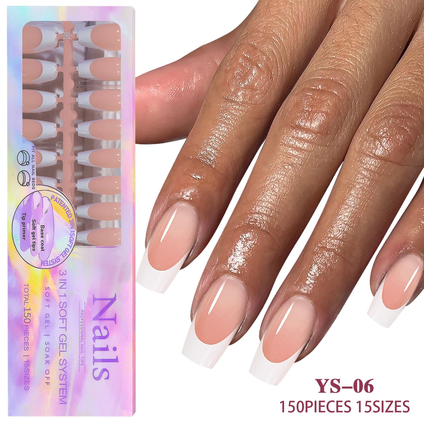 Medium French Tip Press On Nails In 150PCS