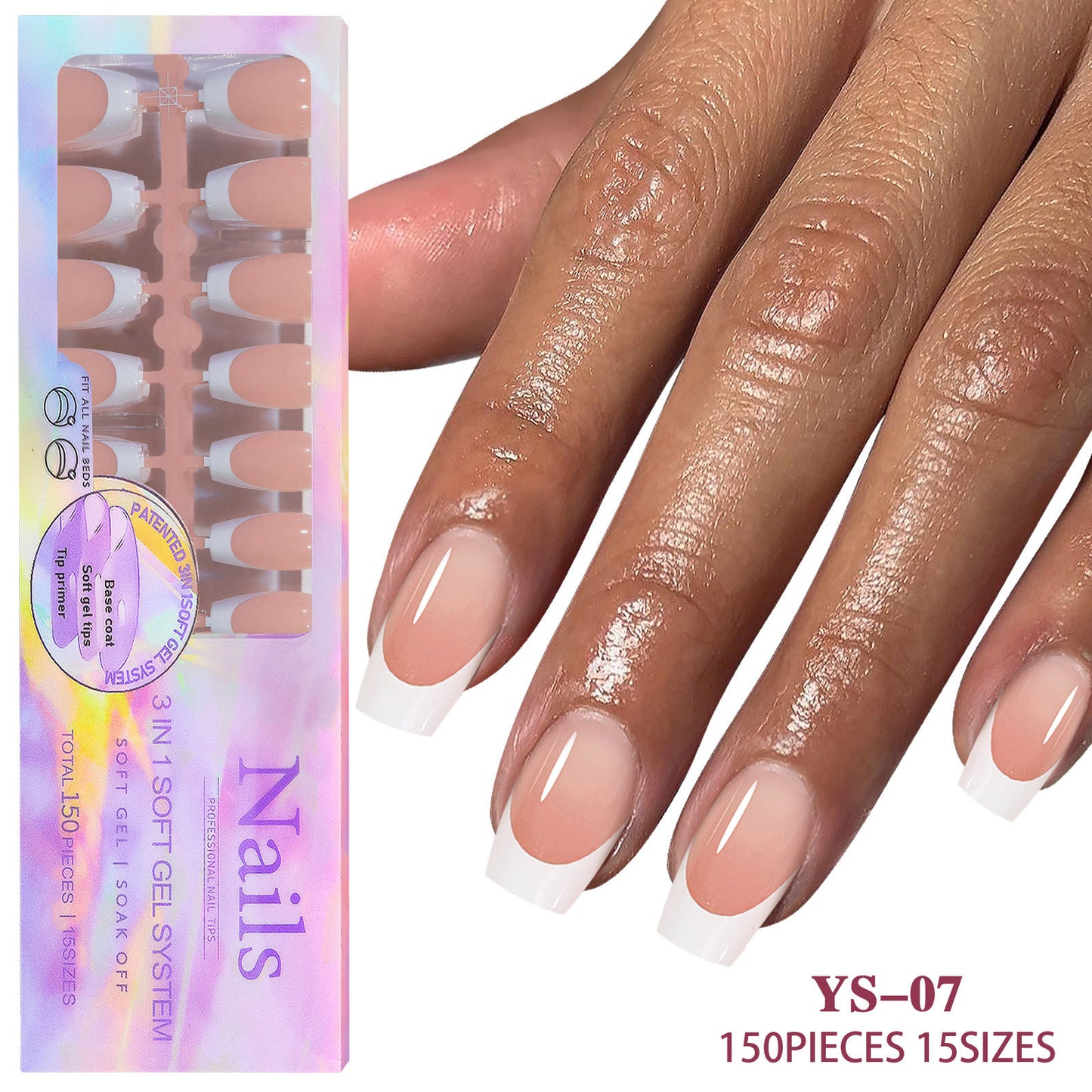 Medium French Tip Press On Nails In 150PCS