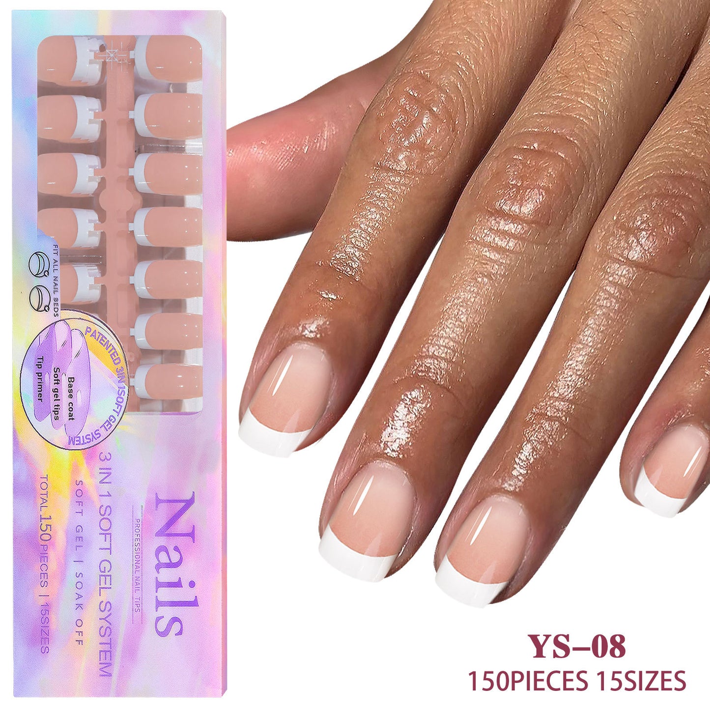 Medium French Tip Press On Nails In 150PCS