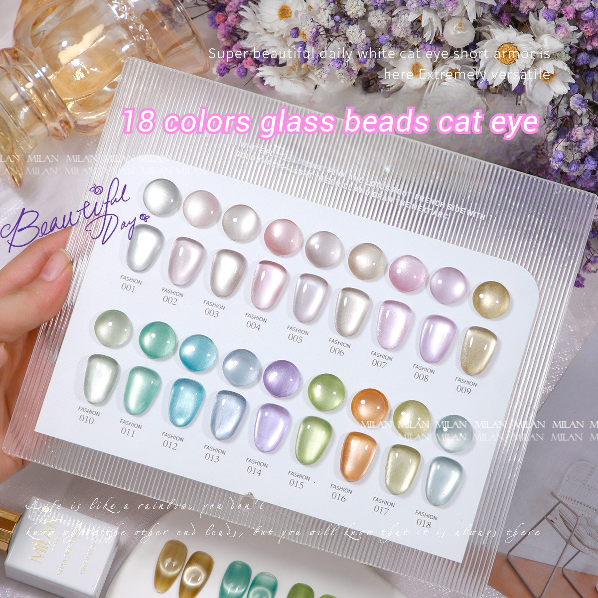 MILAN 18 Colors Glass Bead Cat's Eye Gel Nail Polish Kit 15ml/pcs (with Display Board)