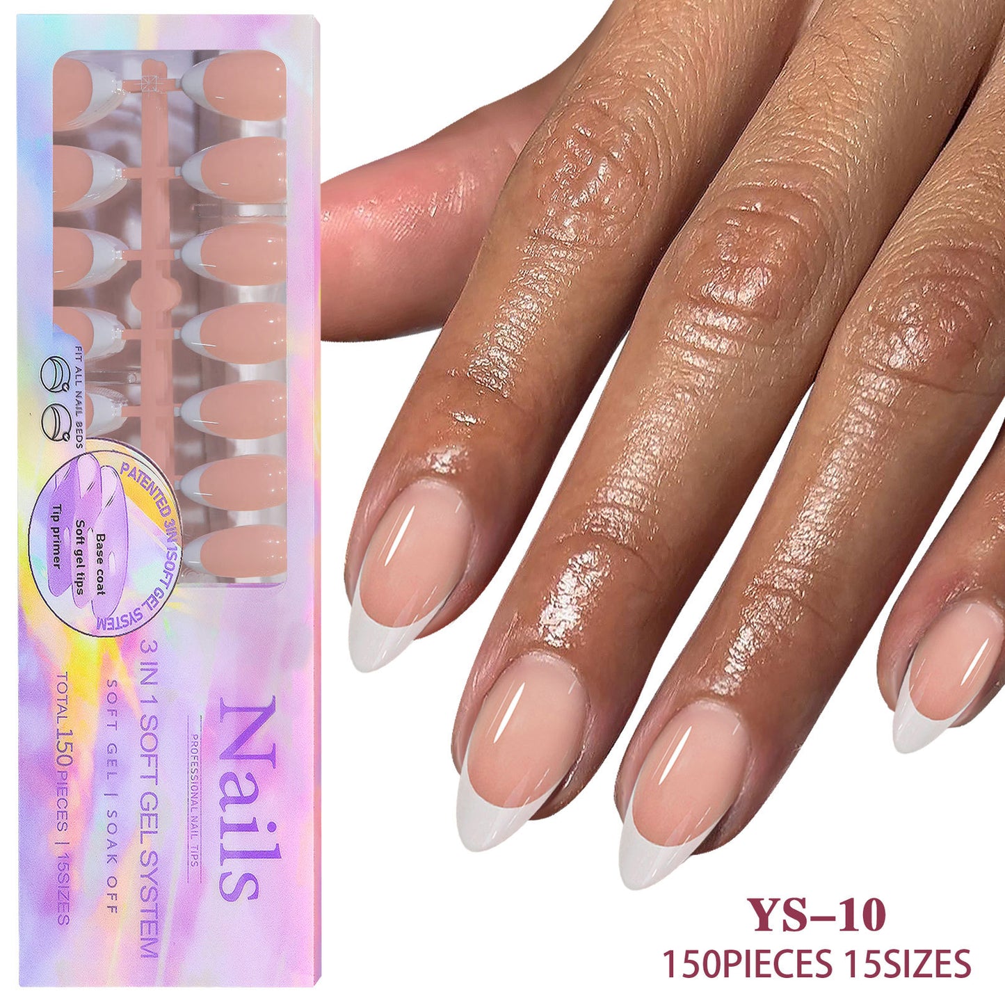 Medium French Tip Press On Nails In 150PCS