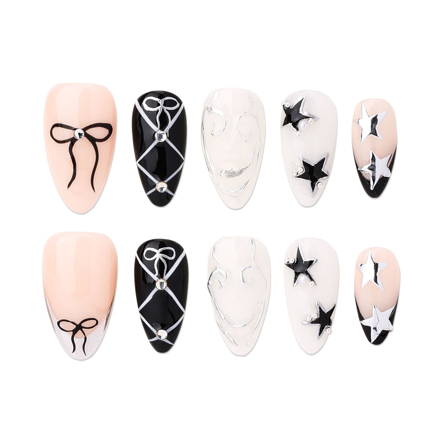 Almonds-Medium Nail-3D Art-Bow-Star (10pcs) OMGXX005