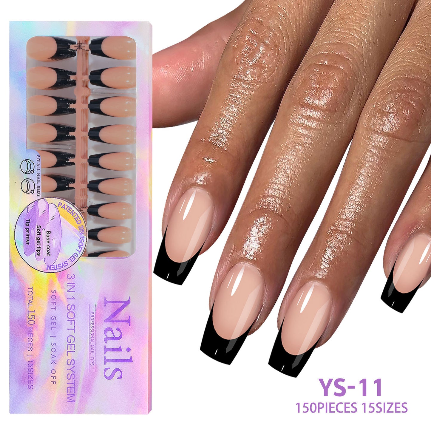 Medium French Tip Press On Nails In 150PCS