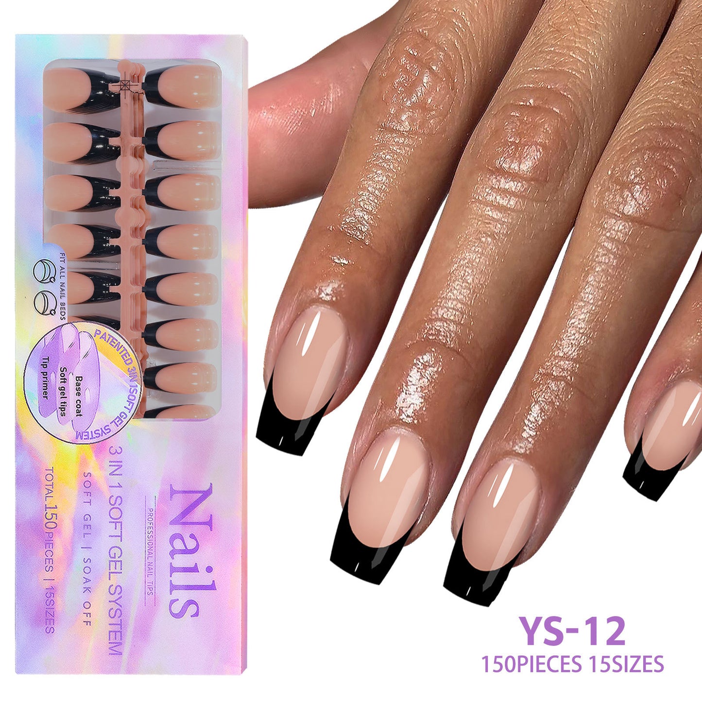 Medium French Tip Press On Nails In 150PCS