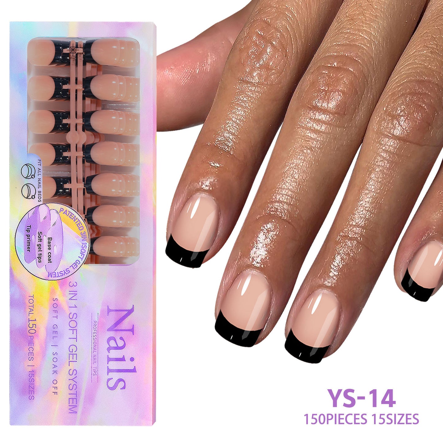 Medium French Tip Press On Nails In 150PCS