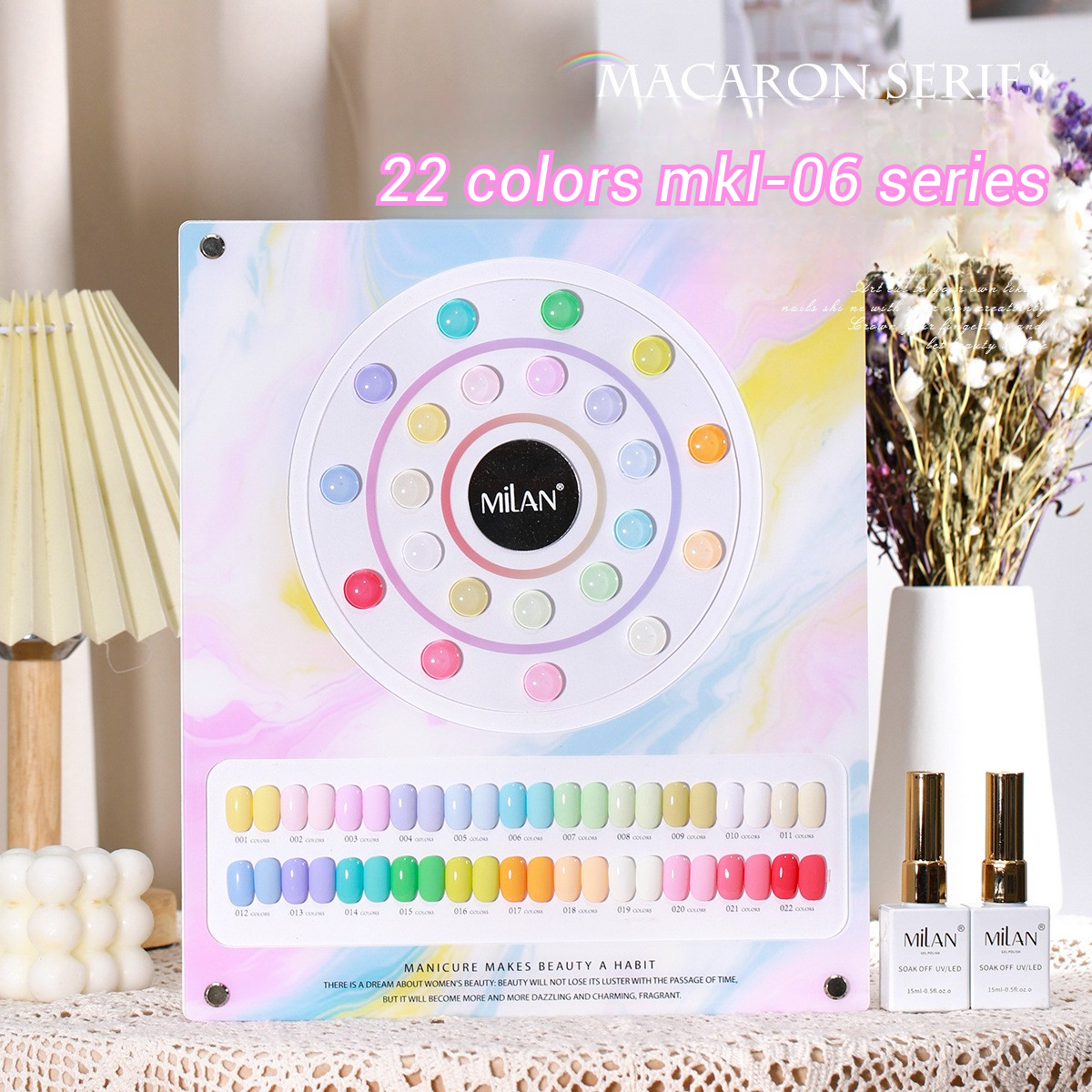 MILAN 22 Colors Macaron Gel Nail Polish Kit 15ml/pcs (with Display Board)