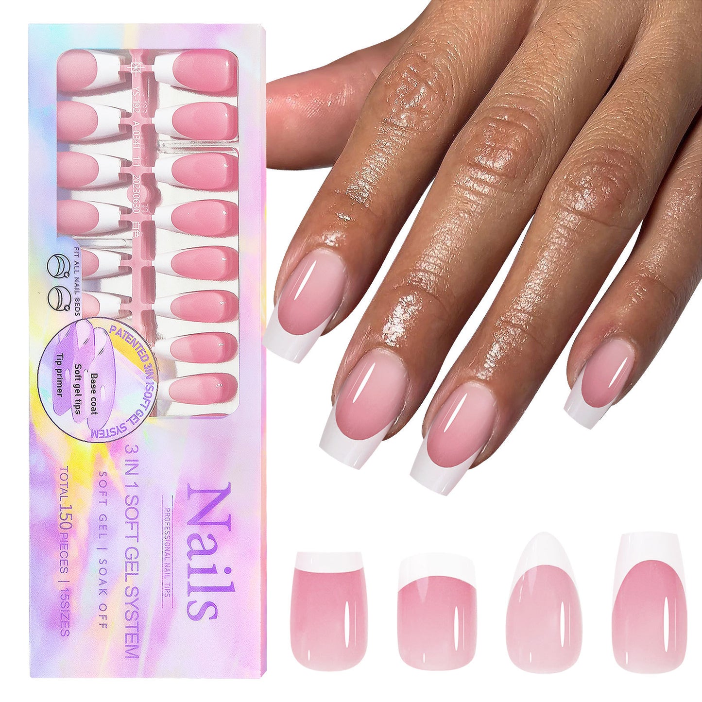 Medium French Tip Press On Nails In 150PCS