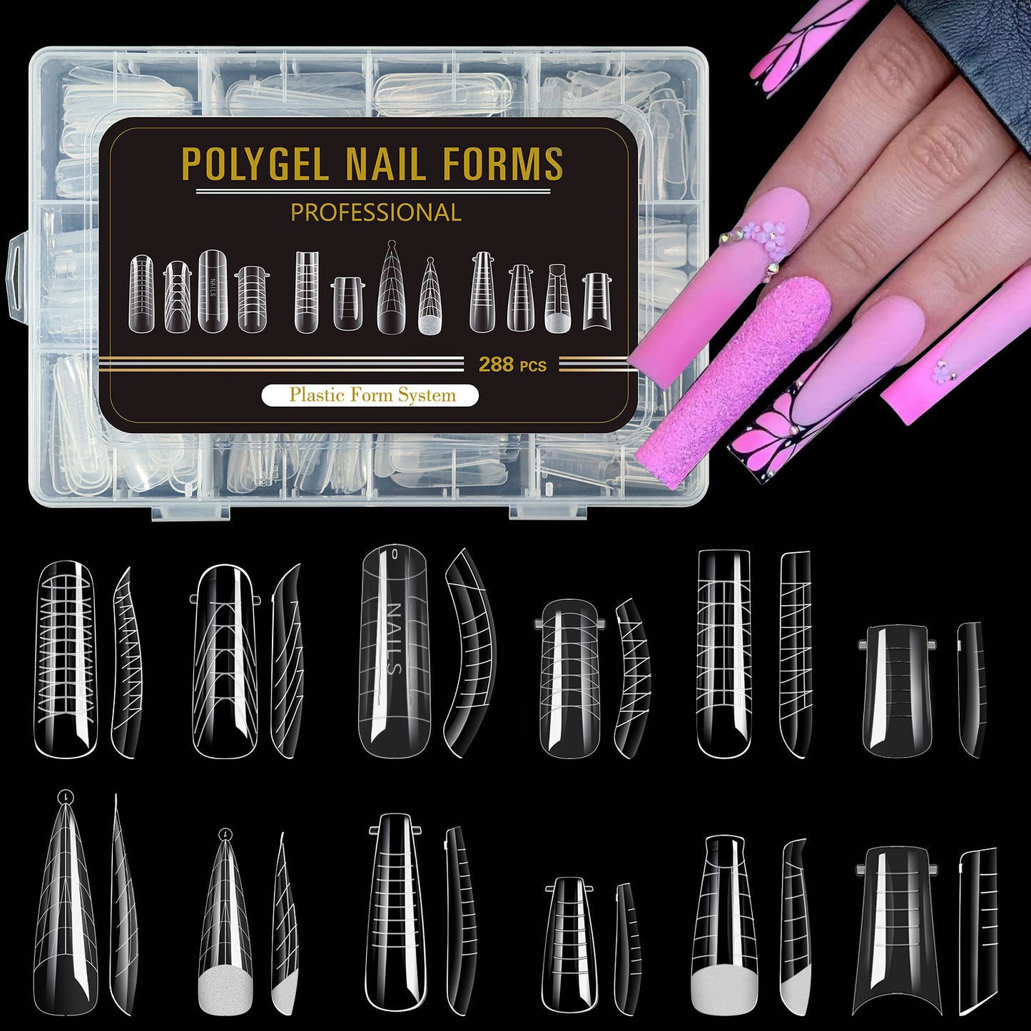 12 Type Dual Nail Forms for Polygel 288pcs