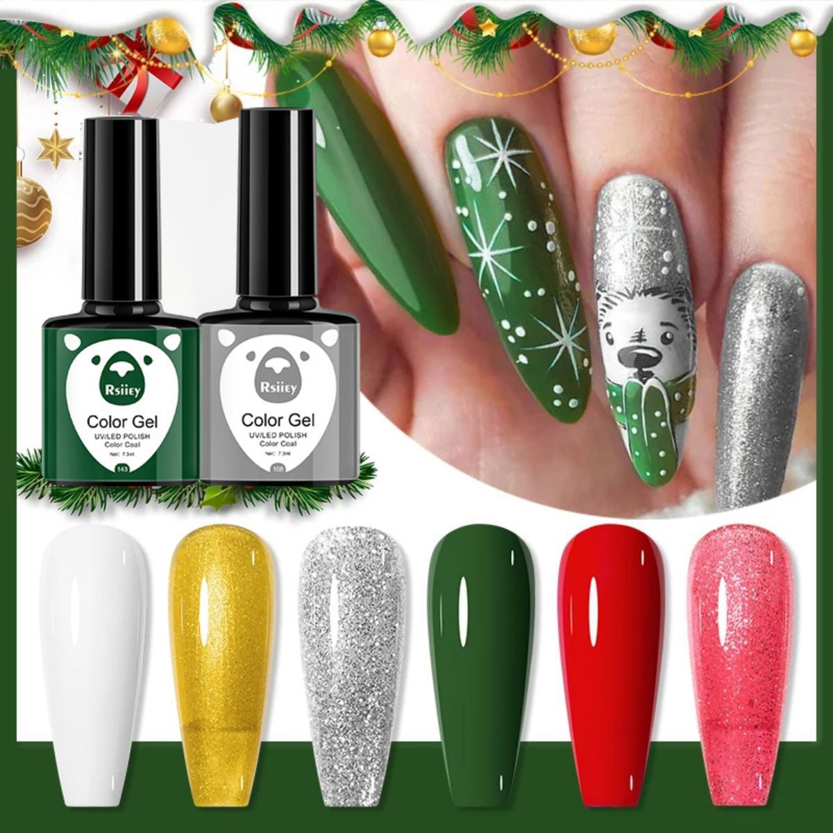 Christmas 10 Colors Nail Gel Polish Set Popular Nude Red Green Gold Silver Glitter Nail Polish Salon Gel Manicure Diy At Home Nail Art 7.3ml*10colors/set