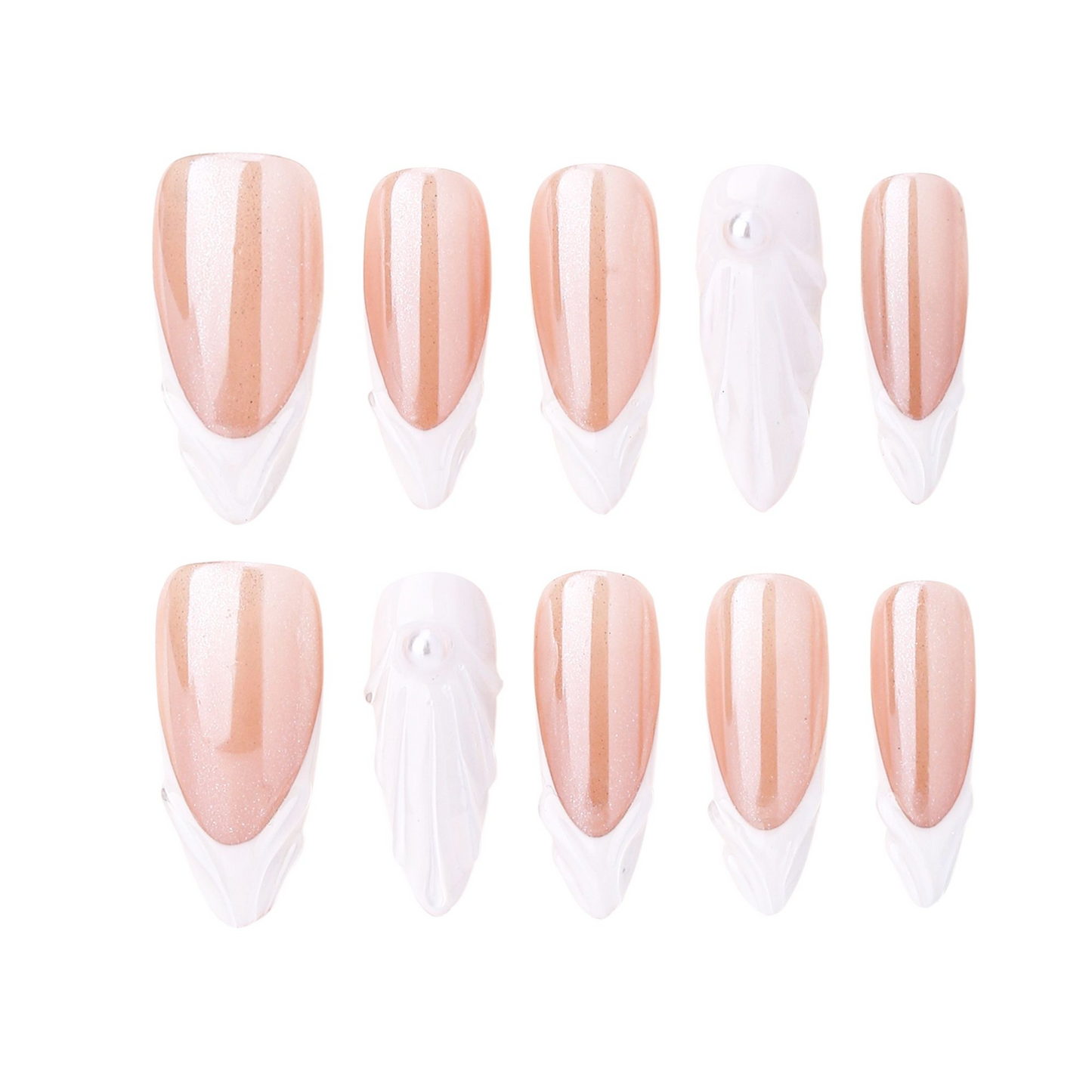 Oval-Long Nail-French Nail-Jump Color (10pcs) OMGXX002