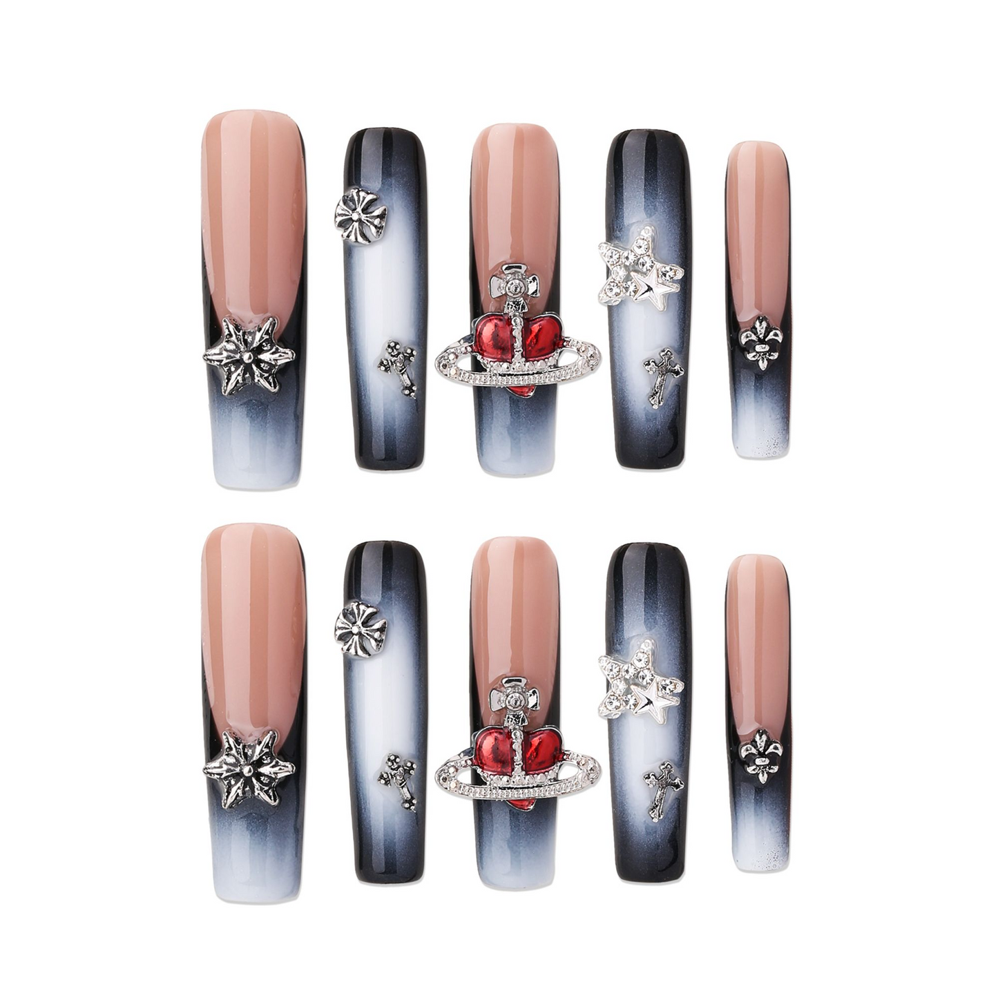 Stiletto-Long Nail-French Nail-Ombre-3D Art (10pcs) OMGXX39001