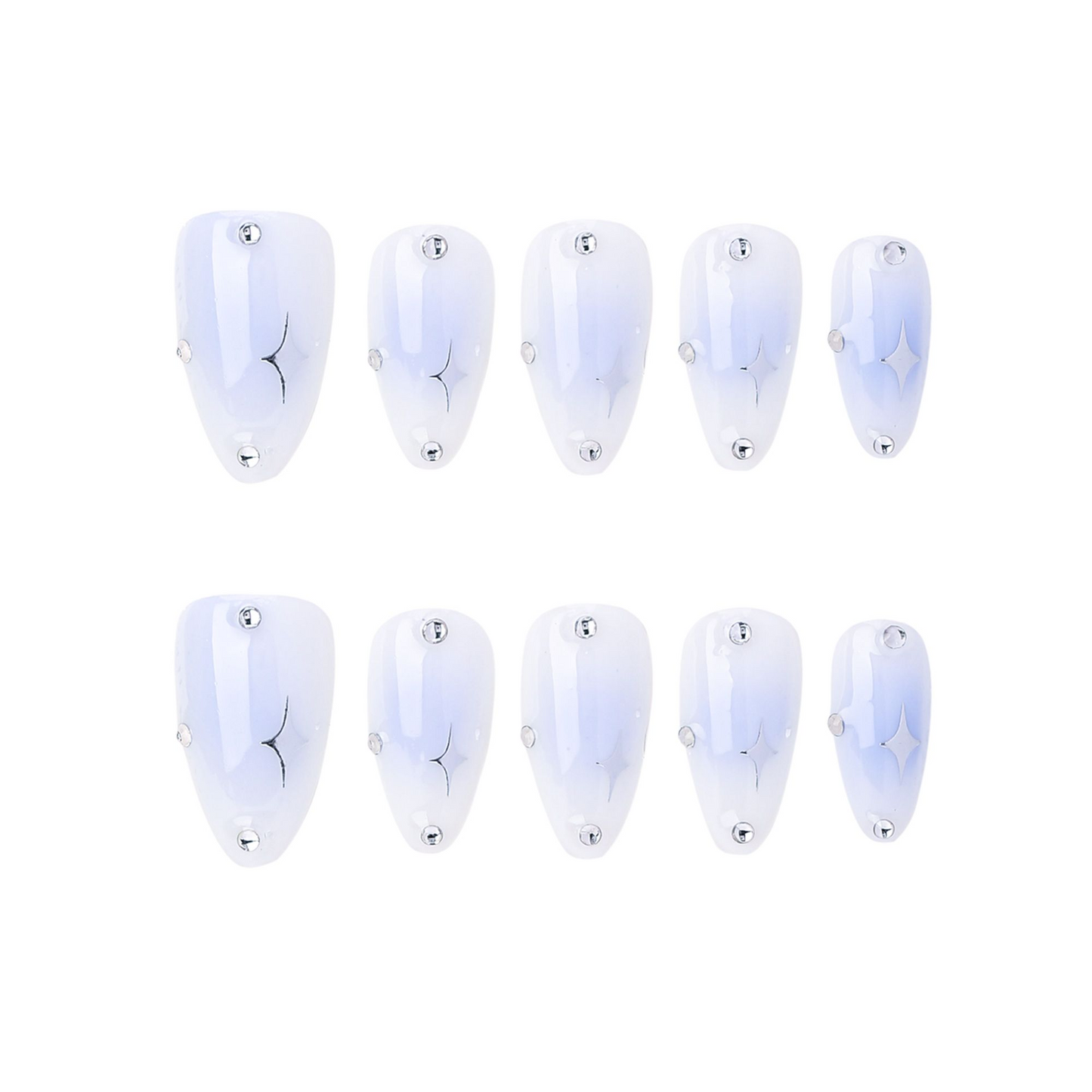 Almond-Medium Nail-Blue-Ombre-Glisten (10pcs) OMZXX005