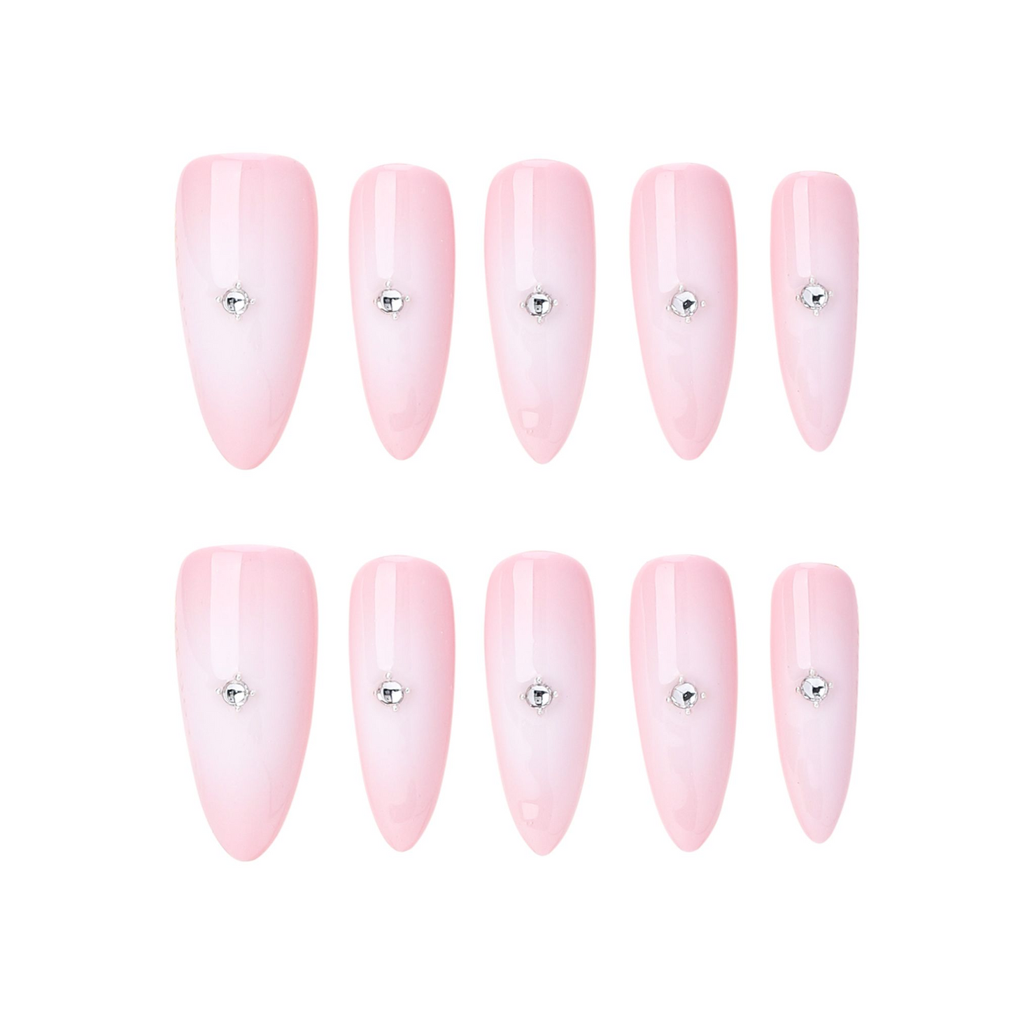 Oval-Long Nail-Pink-Ombre-Glisten (10pcs) OMZXX058