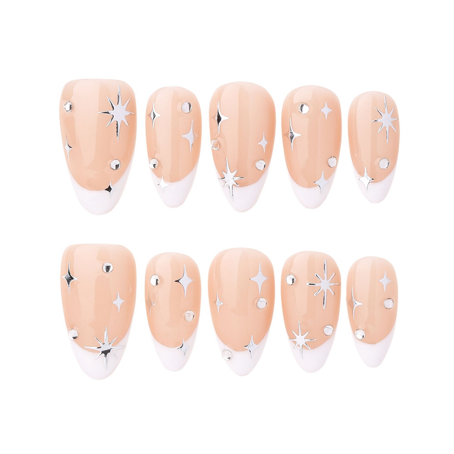 Almond-Medium Nail-French Nail-Star (10pcs) OMZXX021