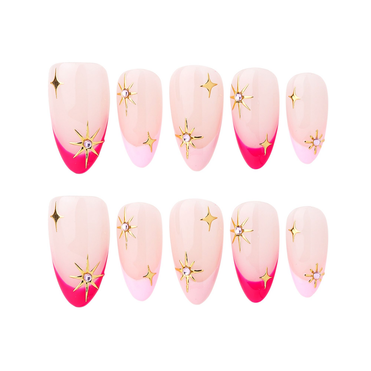 Almond-Medium Nail-Pink-Star (10pcs) OMZXX026
