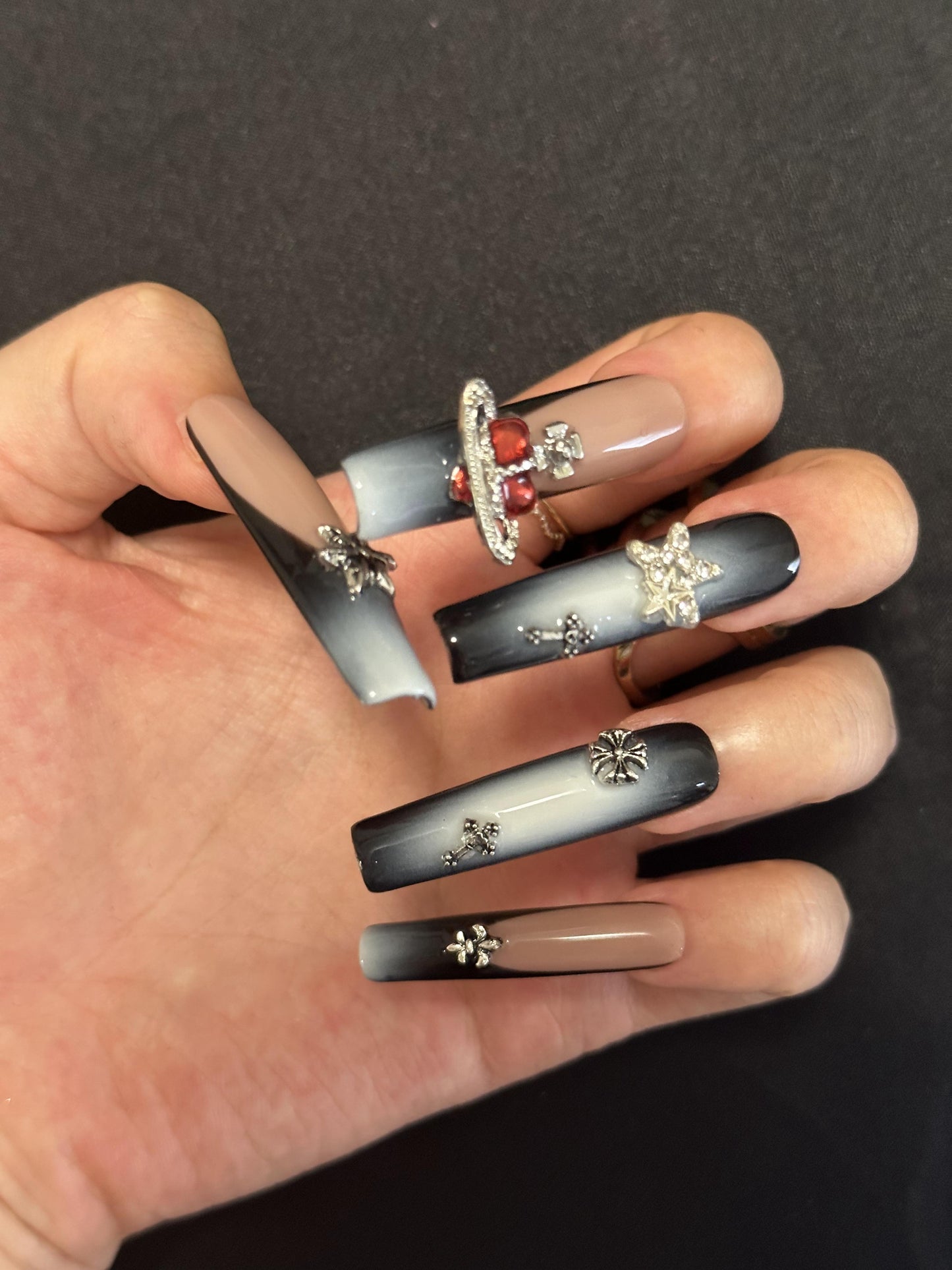 Stiletto-Long Nail-French Nail-Ombre-3D Art (10pcs) OMGXX39001