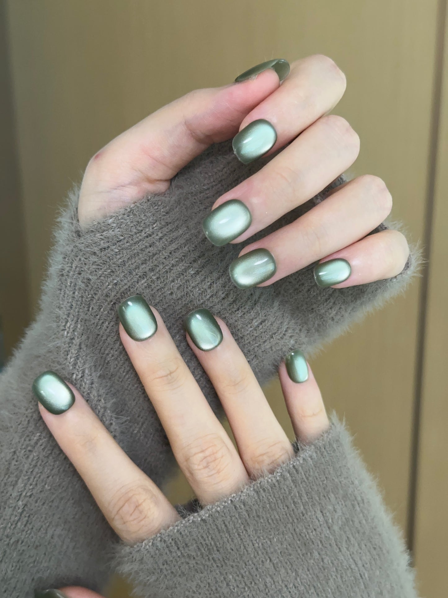 Squoval-Short Nail-Cat's Eye (10pcs) OMDXX093