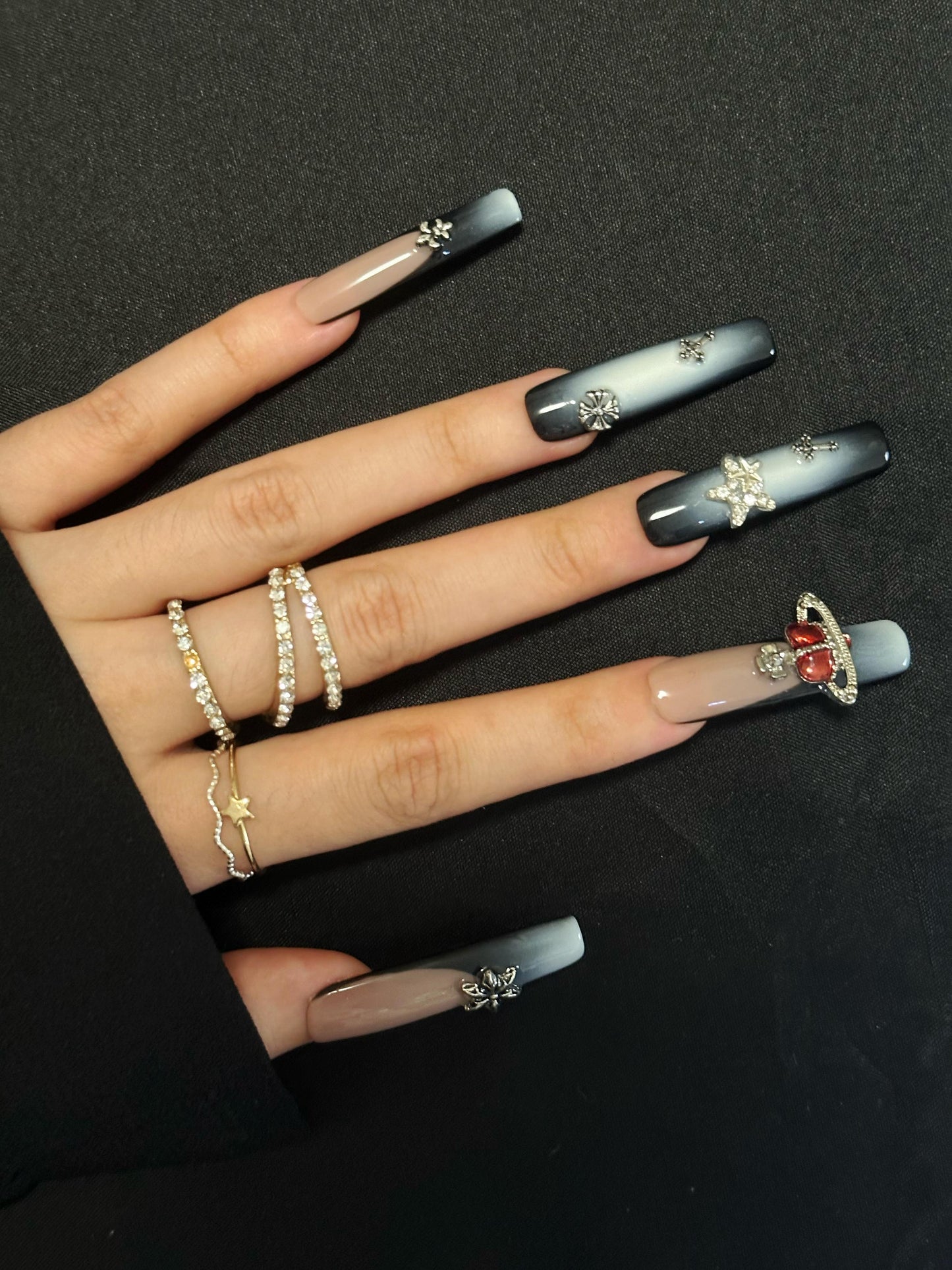 Stiletto-Long Nail-French Nail-Ombre-3D Art (10pcs) OMGXX39001