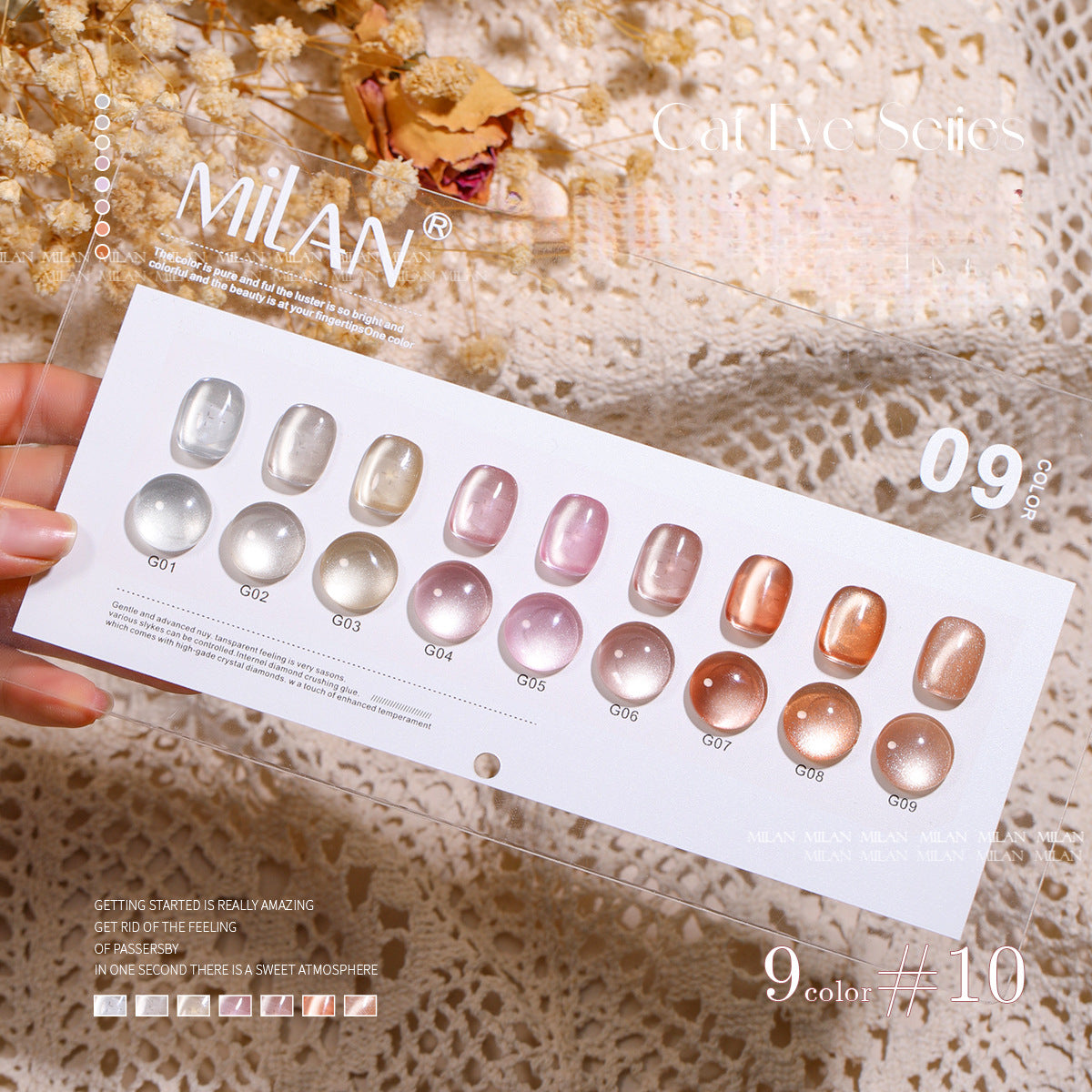 MILAN 10 Colors Cat's Eye Gel Nail Polish Kit 15ml/pcs (with Display Board)