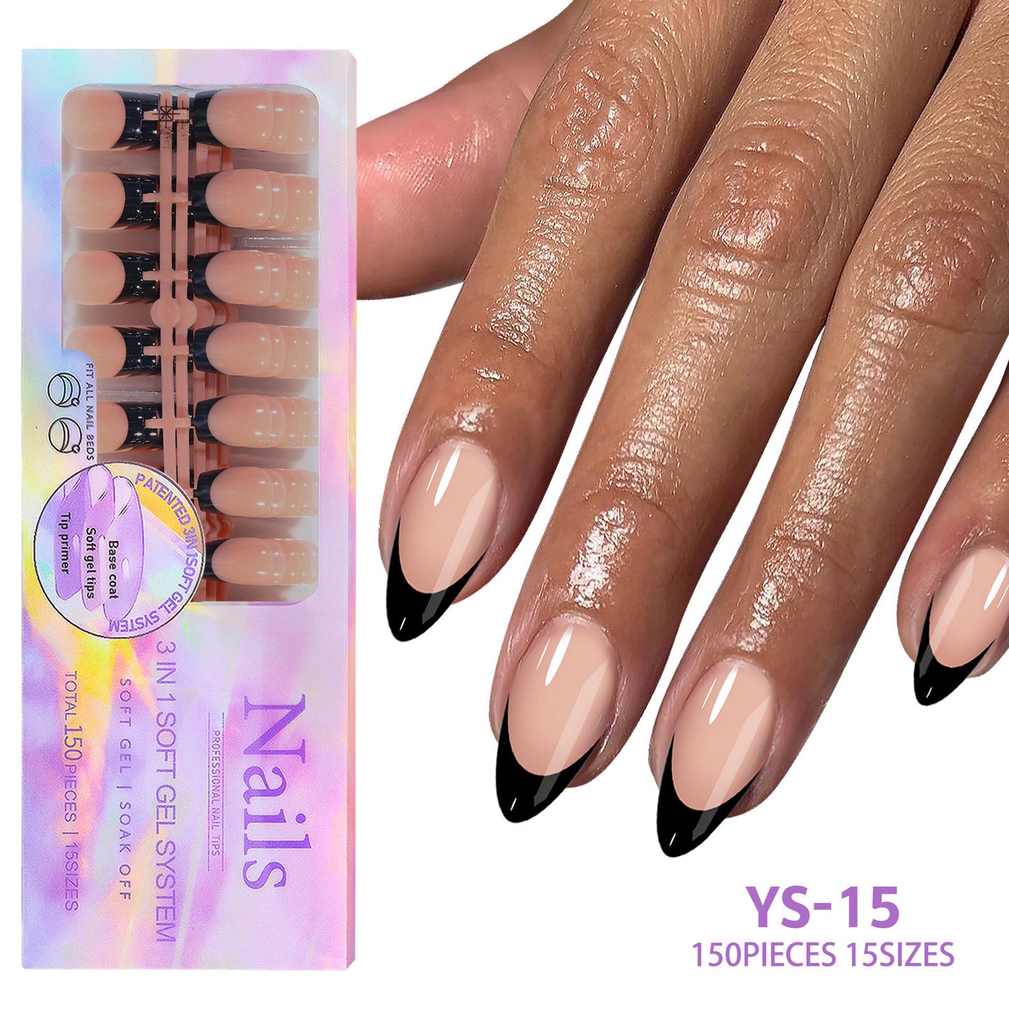 Medium French Tip Press On Nails In 150PCS