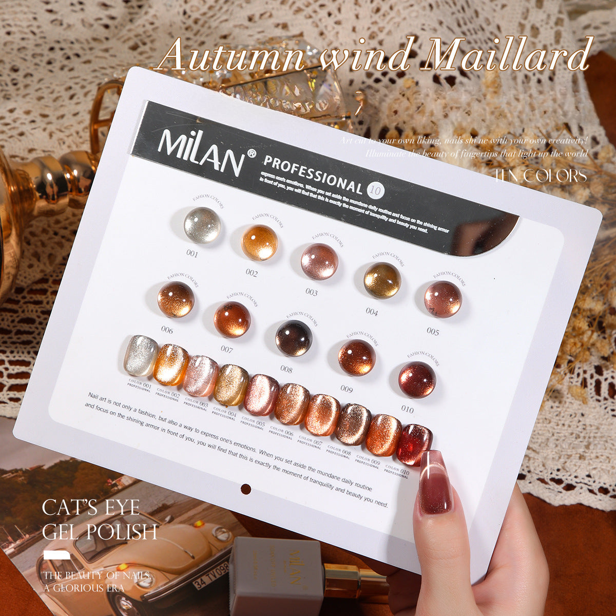 MILAN 10 Colors Autumn Cat's Eye Gel Nail Polish Kit 15ml/pcs (with Display Board)
