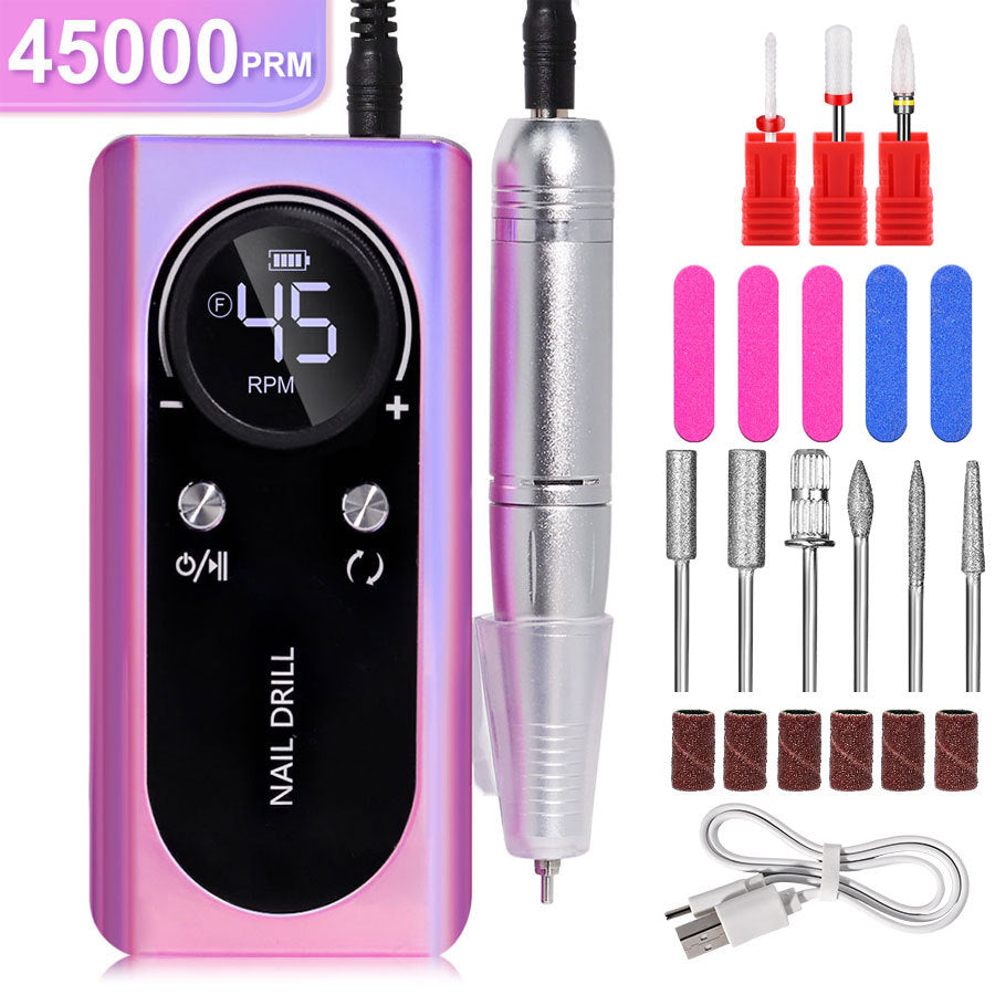 45000 RPM Portable Electric Nail Polisher with Bits LED Display