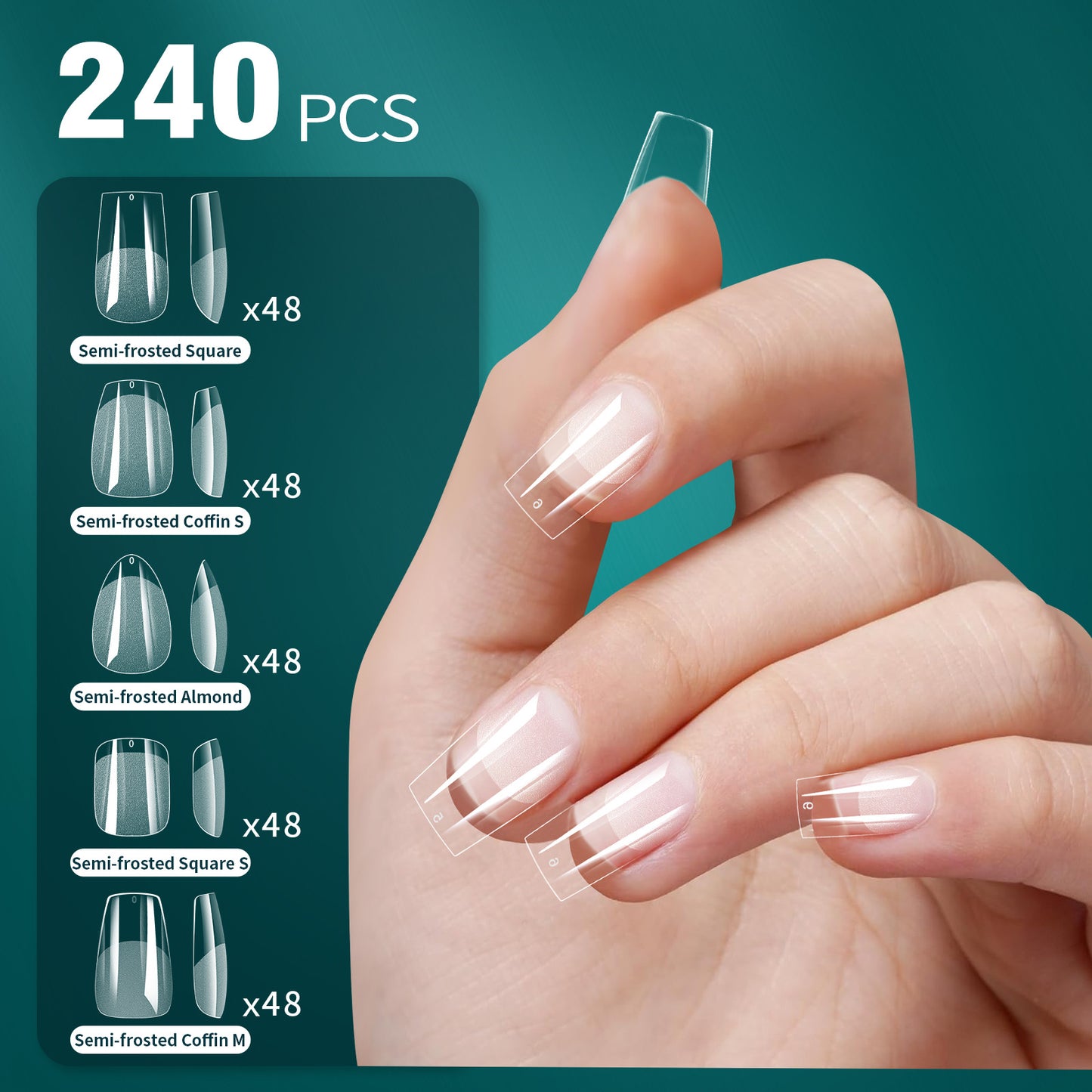 5 shapes in 1 Nail extension tips, ultra-thin nail tips 240pcs