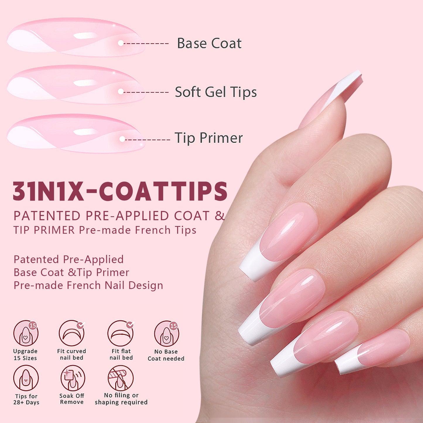 Medium French Tip Press On Nails In 150PCS
