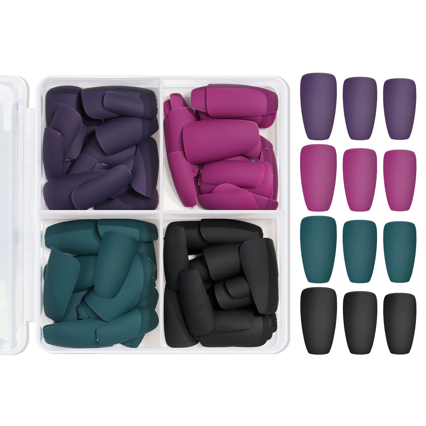 96pcs Short False Nails Tips 4 Color Medium Square Press On Nails