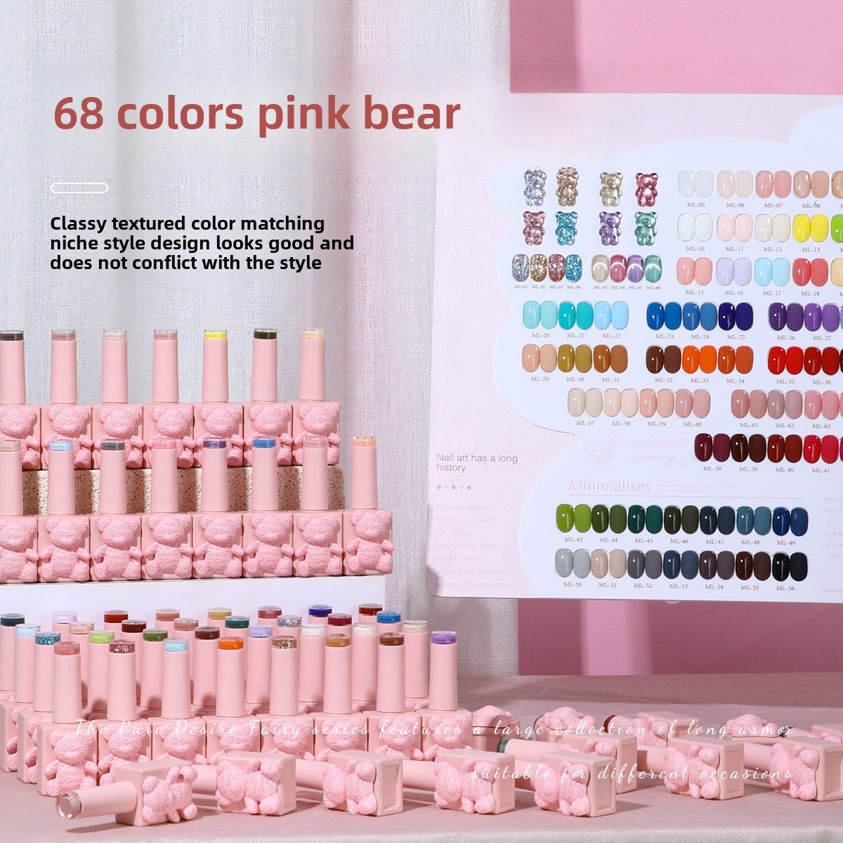 MILAN 68 Colors Pink Bear Gel Nail Polish Kit 15ml/pcs (with Display Board)