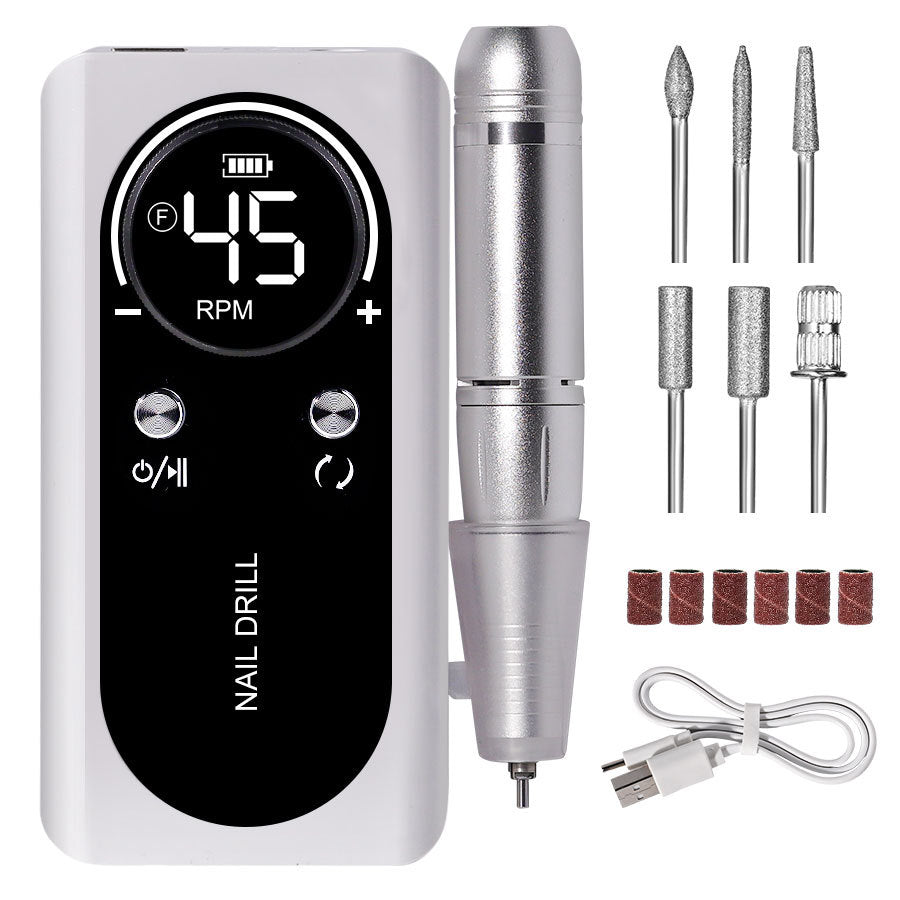 45000 RPM Portable Electric Nail Polisher with Bits LED Display