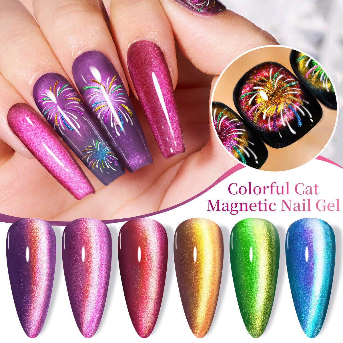 Double Light Cat's Eye Nail Polish Purple Red Green Blue Brown Pink Autumn and Winter Colors Salon Gel Manicure Diy At Home Nail Art Gift For Women Girl(10ml/0.3fl.oz)