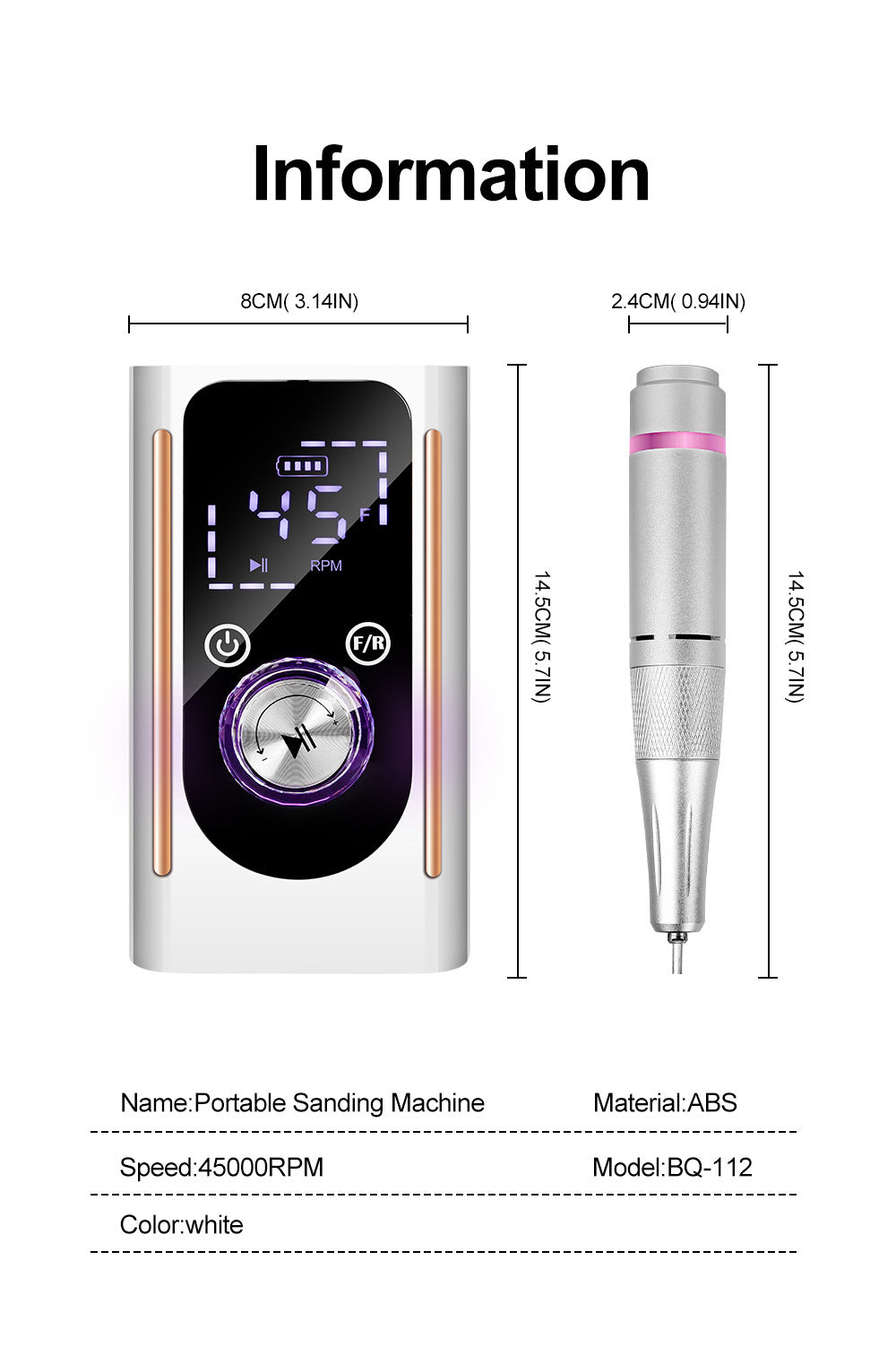 45000RPM Professional Rechargeable Nail File Manicure