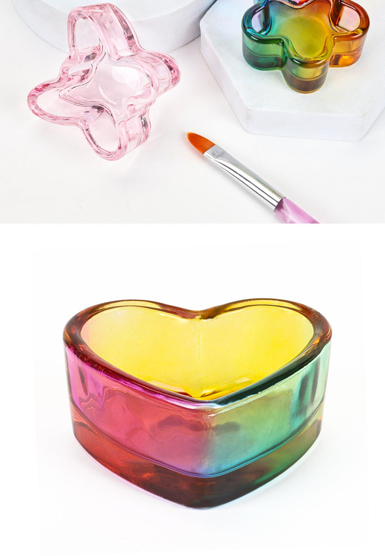 Pink Rainbow Crystal Clear Glass Liquid Dappen Dish