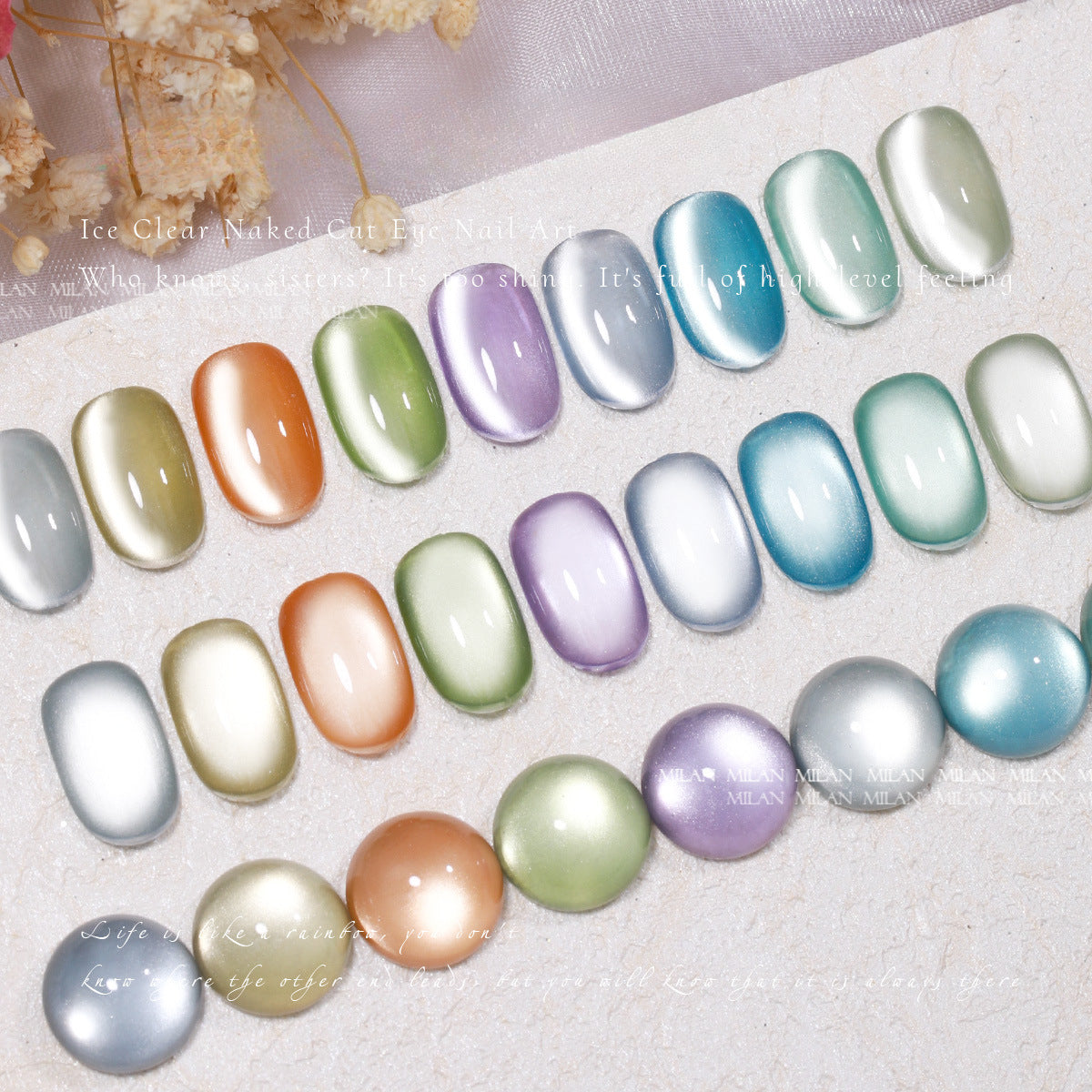 MILAN 18 Colors Glass Bead Cat's Eye Gel Nail Polish Kit 15ml/pcs (with Display Board)