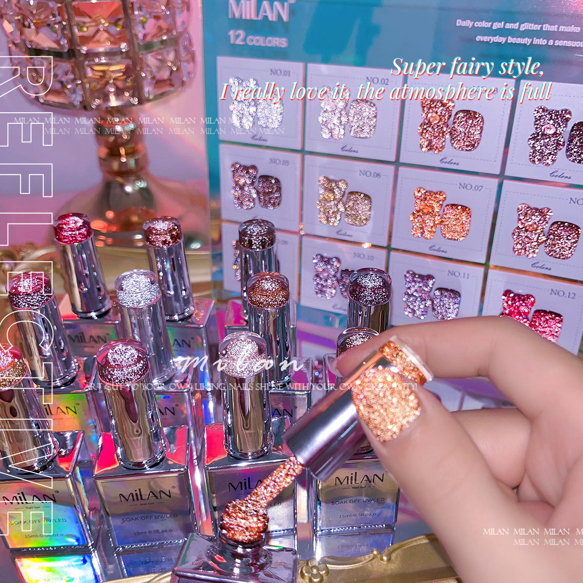 MILAN 12 Colors Diamond Disco Gel Polish Kit 15ml/pcs