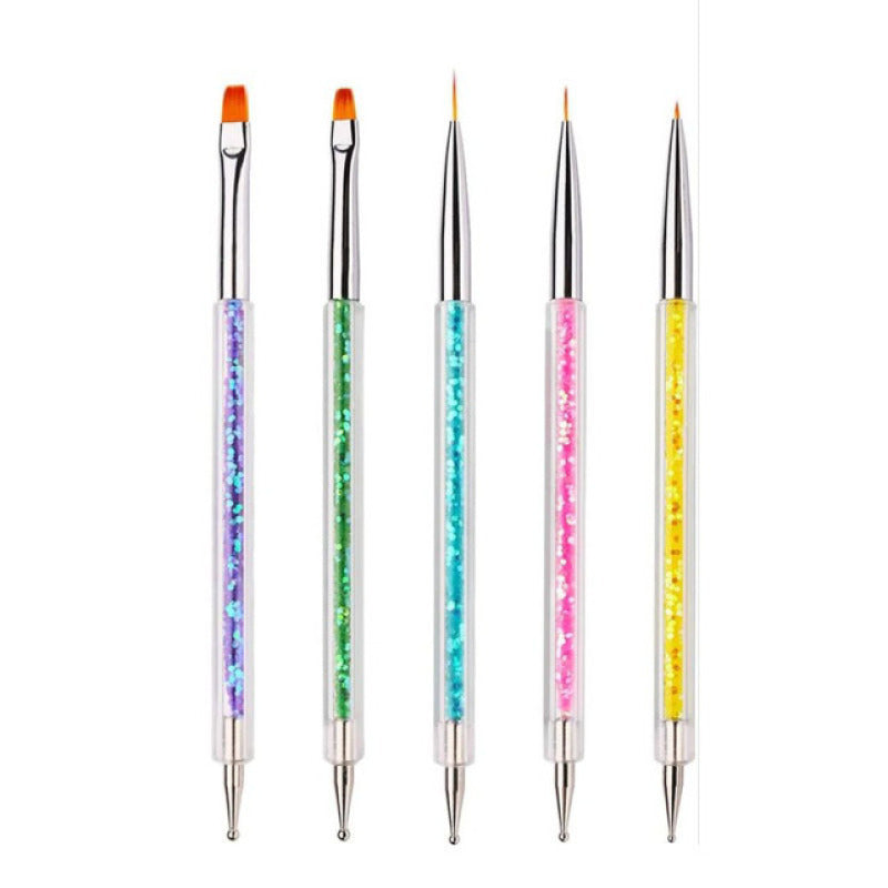 5Pcs/Set 2 in 1 Double Head Nail Art Dotting Pen Liner Brushes