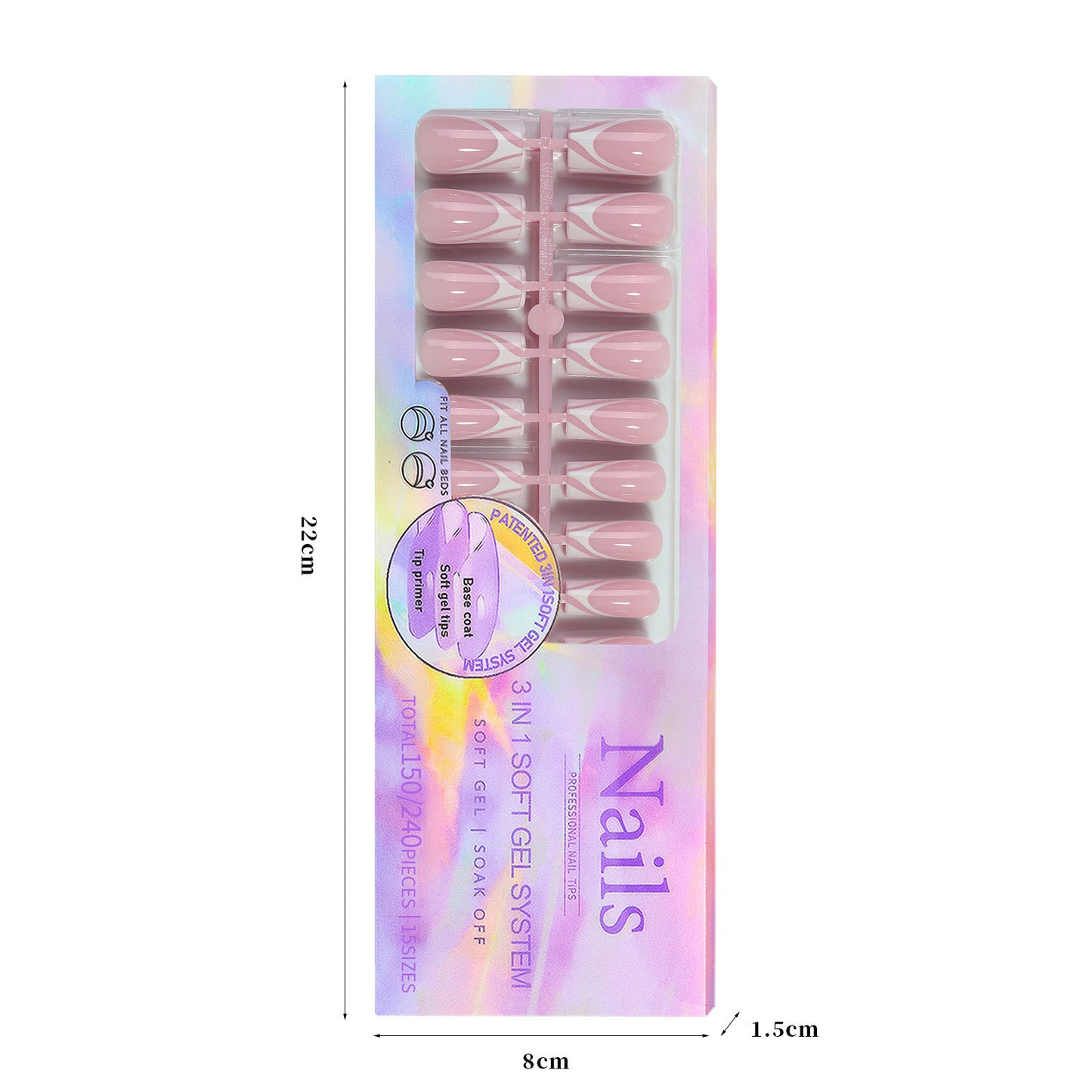 Square & Almond French Tip Press On Nails in 150pcs