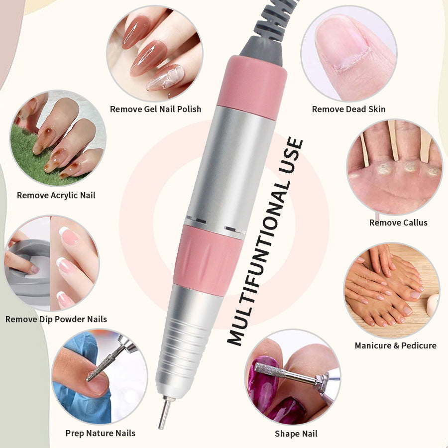 30W Professional Electric Nail File Efile Set with 6 Nail Drill Bits & Bands