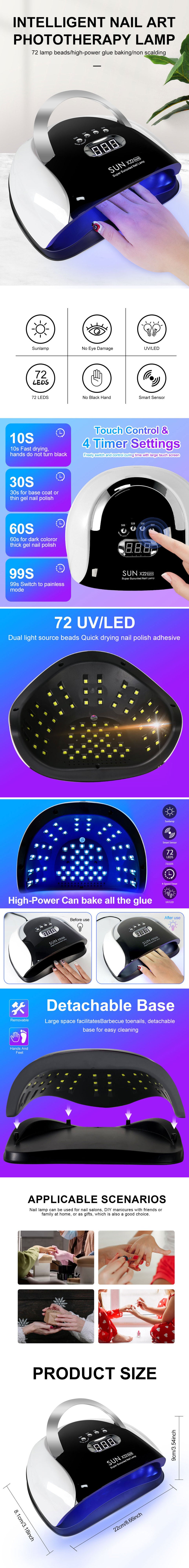 72 LED Nail Lamp with 4 Timer Settings