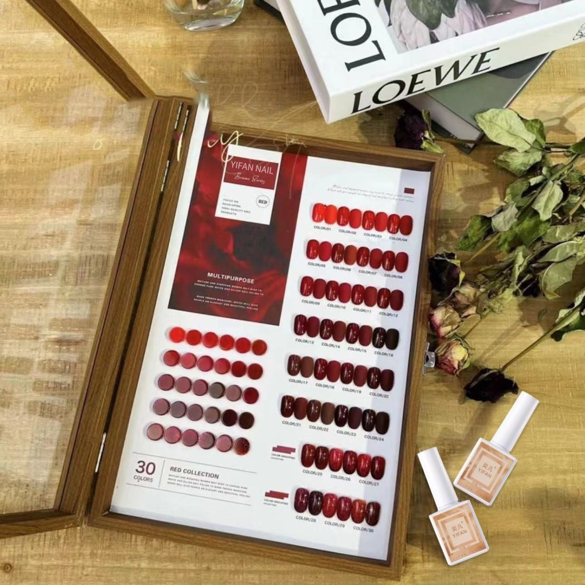 YIFAN 30 Colors Red Gel Nail Polish Kit 15ml/pcs (with Display Board)