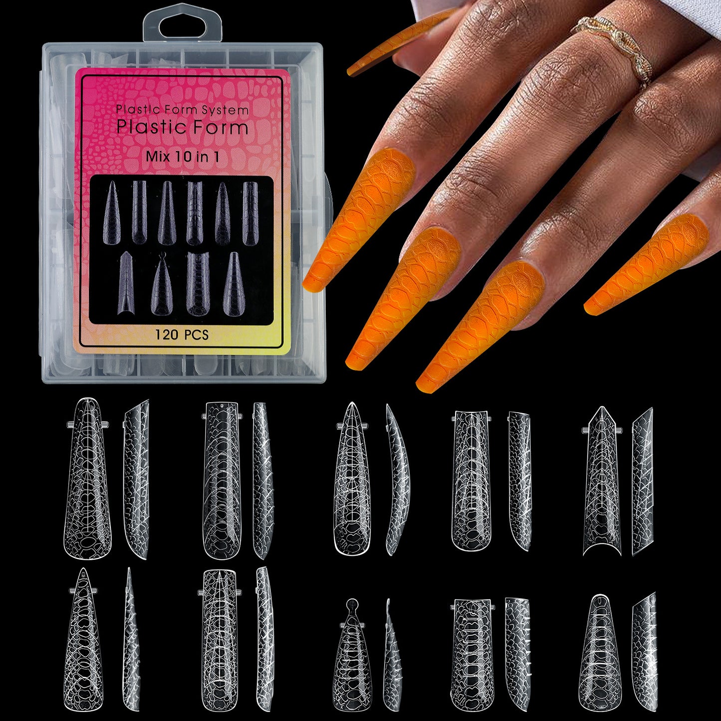 120PCS/Box 3D Snake Pattern Polygel Nails Forms