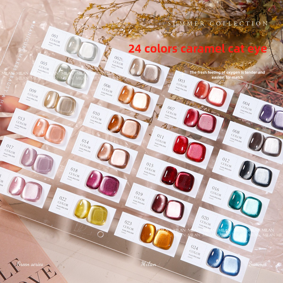 MILAN 24 Colors Cat's Eye Gel Nail Polish Kit 15ml/pcs (with Display Board)