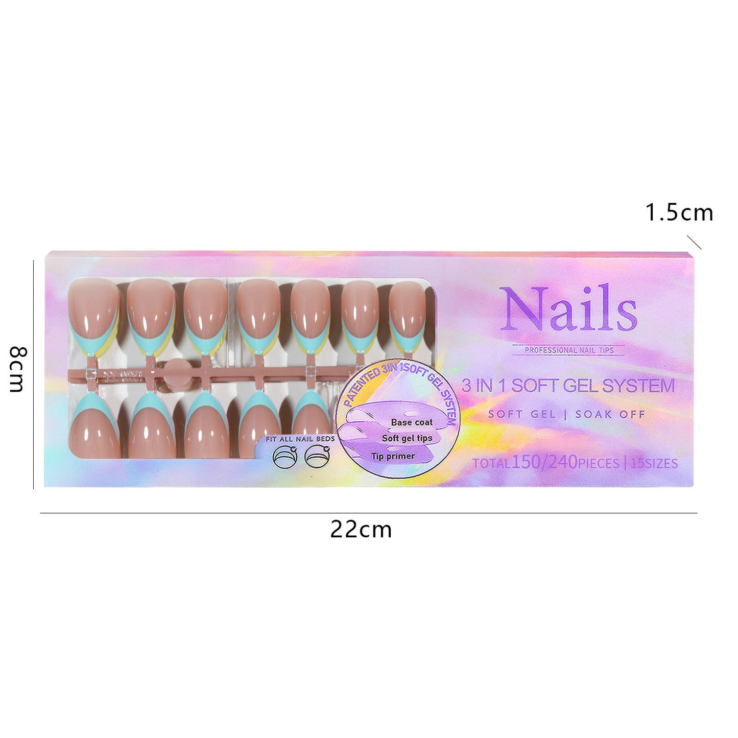 Almond Square Coffin French Tip Press On Nails 150PCS